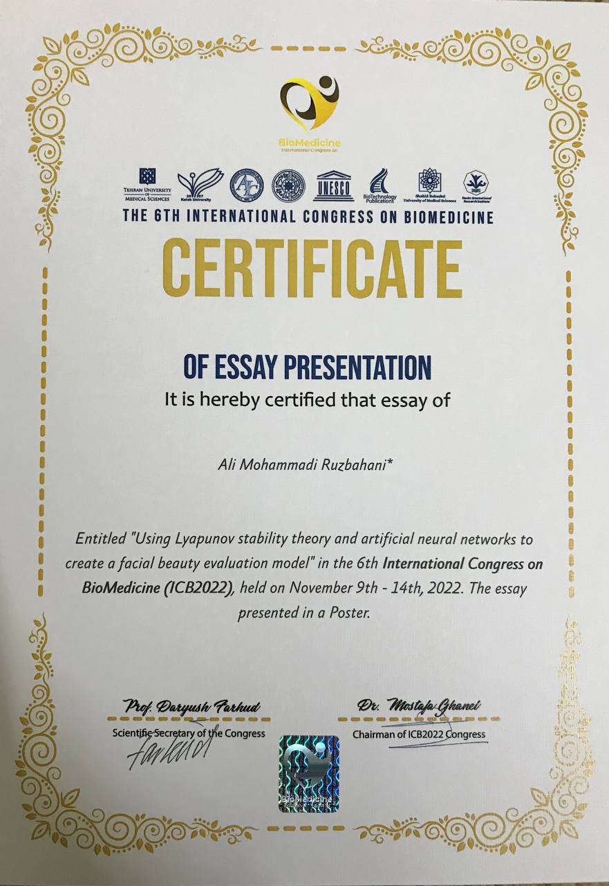 Certificate of essay presentation at ICB2022