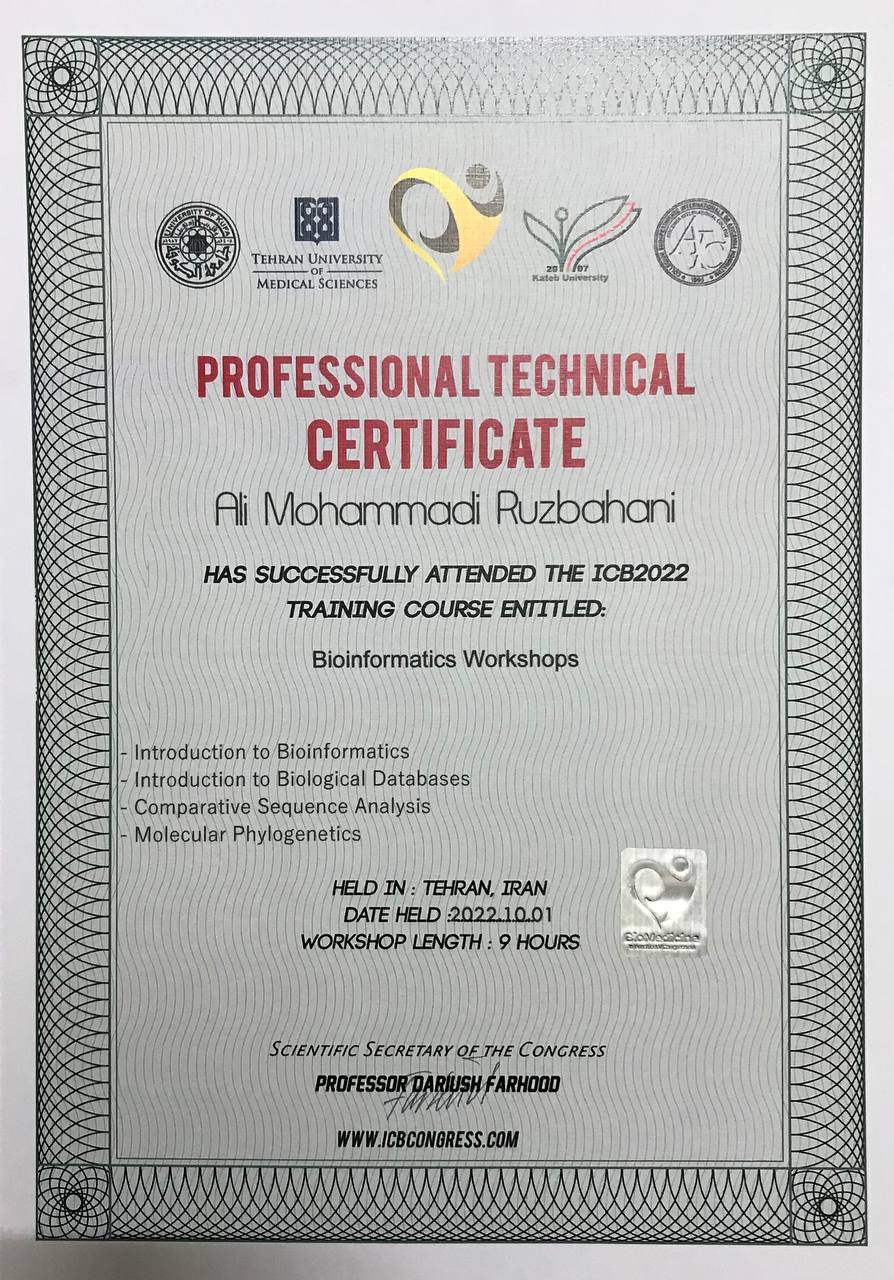 Professional technical certificate for bioinformatics workshops at ICB2022