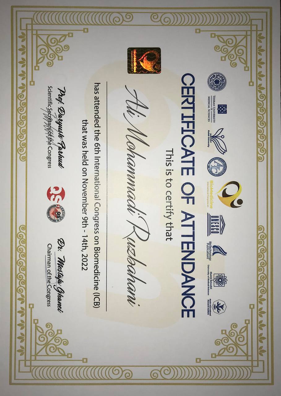 Certificate of attendance at ICB2022